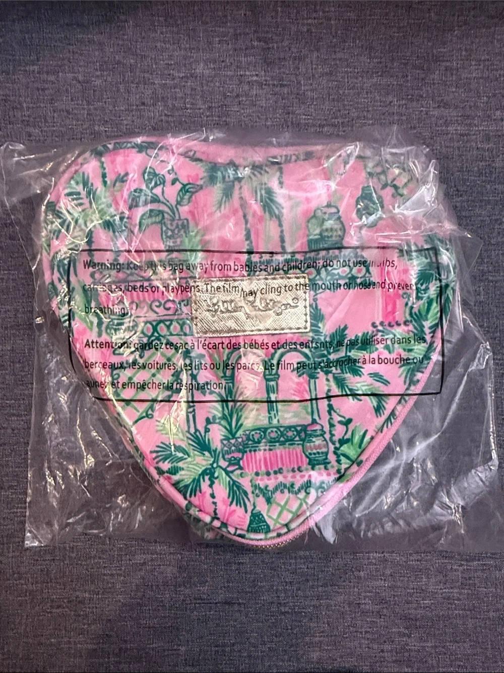 Lilly Pulitzer Pink and Green Heart-Shaped Cosmetic Pouch